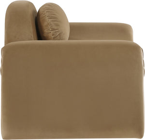 Meridian Furniture Austin Sculptural Curved Accent Chair with Plush Upholstered Seat for Modern Living Rooms Saddle Velvet 44008Saddle-C
