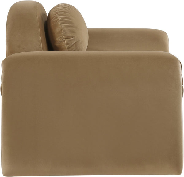 Meridian Furniture Austin Sculptural Curved Accent Chair with Plush Upholstered Seat for Modern Living Rooms Saddle Velvet 44008Saddle-C