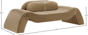 Meridian Furniture Austin Curved Saddle Velvet Sofa with Sculptural Frame for Contemporary Living Rooms 44008Saddle-L