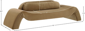 Meridian Furniture Austin Curved Velvet Sofa Seats Three with Sculptural Eucalyptus Frame for Living Rooms 44008Saddle-S