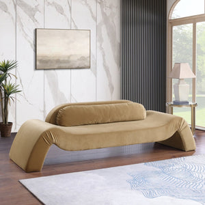 Meridian Furniture Austin Curved Velvet Sofa Seats Three with Sculptural Eucalyptus Frame for Living Rooms 44008Saddle-S