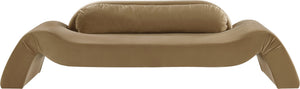 Meridian Furniture Austin Curved Velvet Sofa Seats Three with Sculptural Eucalyptus Frame for Living Rooms 44008Saddle-S