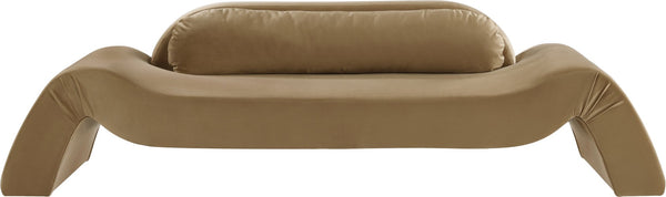 Meridian Furniture Austin Curved Velvet Sofa Seats Three with Sculptural Eucalyptus Frame for Living Rooms 44008Saddle-S