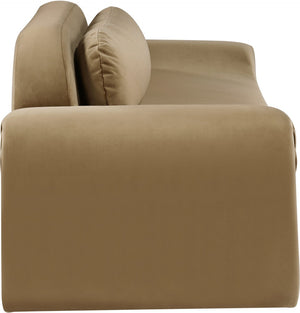 Meridian Furniture Austin Curved Velvet Sofa Seats Three with Sculptural Eucalyptus Frame for Living Rooms 44008Saddle-S