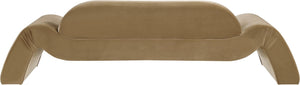 Meridian Furniture Austin Curved Velvet Sofa Seats Three with Sculptural Eucalyptus Frame for Living Rooms 44008Saddle-S