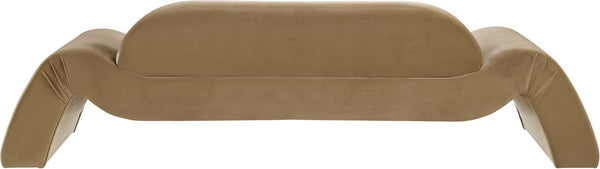 Meridian Furniture Austin Curved Velvet Sofa Seats Three with Sculptural Eucalyptus Frame for Living Rooms 44008Saddle-S