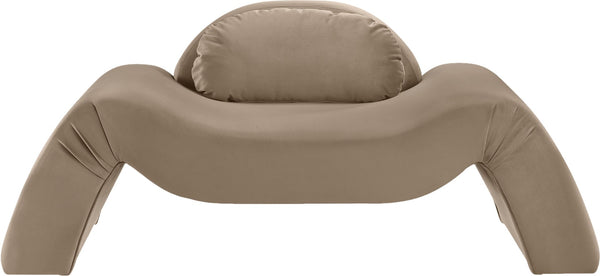 Meridian Furniture Austin Sculptural Curved Accent Chair with Plush Upholstered Seat for Modern Living Rooms Taupe Velvet 44008Taupe-C