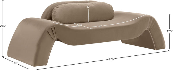 Meridian Furniture Austin Curved Velvet Sofa with Sculptural Silhouette for Modern Living Rooms 44008Taupe-L