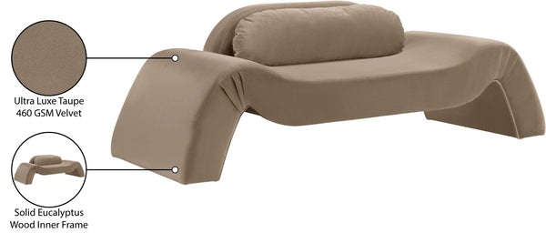 Meridian Furniture Austin Curved Velvet Sofa with Sculptural Silhouette for Modern Living Rooms 44008Taupe-L