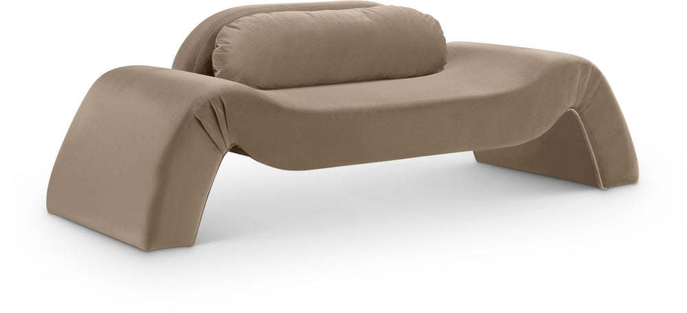 Meridian Furniture Austin Curved Velvet Sofa with Sculptural Silhouette for Modern Living Rooms 44008Taupe-L