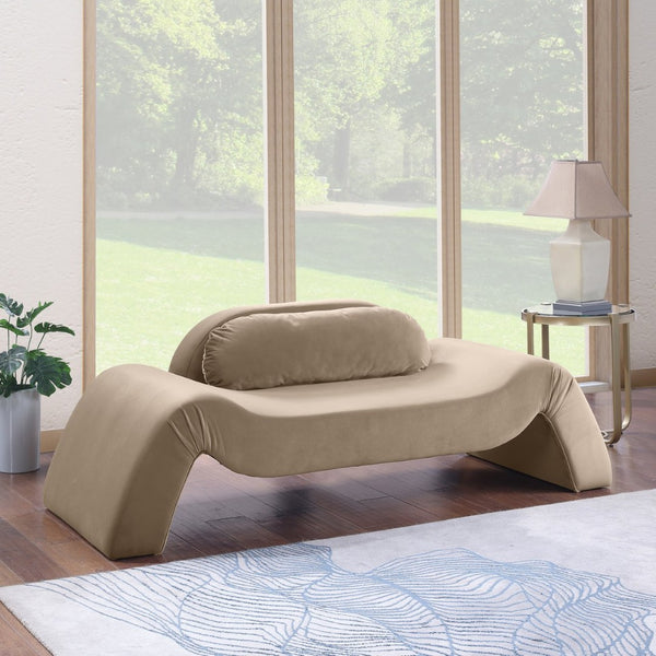 Meridian Furniture Austin Curved Velvet Sofa with Sculptural Silhouette for Modern Living Rooms 44008Taupe-L