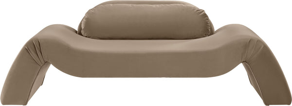 Meridian Furniture Austin Curved Velvet Sofa with Sculptural Silhouette for Modern Living Rooms 44008Taupe-L