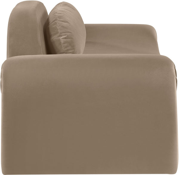 Meridian Furniture Austin Curved Velvet Sofa with Sculptural Silhouette for Modern Living Rooms 44008Taupe-L