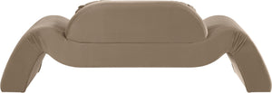 Meridian Furniture Austin Curved Velvet Sofa with Sculptural Silhouette for Modern Living Rooms 44008Taupe-L