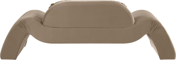 Meridian Furniture Austin Curved Velvet Sofa with Sculptural Silhouette for Modern Living Rooms 44008Taupe-L