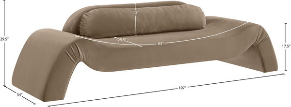 Meridian Furniture Austin Curved Velvet Living Room Sofa with Deep Plush Seating and Modern Appeal 44008Taupe-S