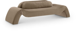 Meridian Furniture Austin Curved Velvet Living Room Sofa with Deep Plush Seating and Modern Appeal 44008Taupe-S