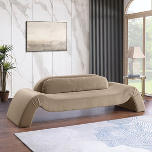 Meridian Furniture Austin Curved Velvet Living Room Sofa with Deep Plush Seating and Modern Appeal 44008Taupe-S