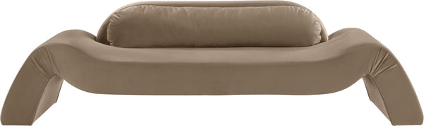Meridian Furniture Austin Curved Velvet Living Room Sofa with Deep Plush Seating and Modern Appeal 44008Taupe-S