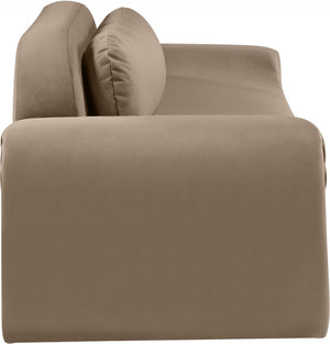 Meridian Furniture Austin Curved Velvet Living Room Sofa with Deep Plush Seating and Modern Appeal 44008Taupe-S