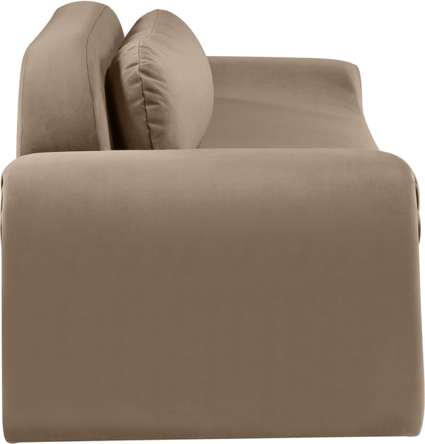 Meridian Furniture Austin Curved Velvet Living Room Sofa with Deep Plush Seating and Modern Appeal 44008Taupe-S