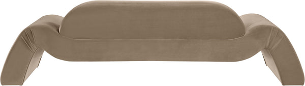 Meridian Furniture Austin Curved Velvet Living Room Sofa with Deep Plush Seating and Modern Appeal 44008Taupe-S