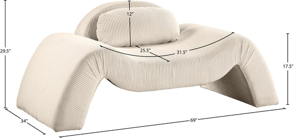 Meridian Furniture Austin Sculptural Curved Accent Chair with Plush Upholstered Seat for Modern Living Rooms Beige Corduroy 44009Beige-C