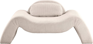 Meridian Furniture Austin Sculptural Curved Accent Chair with Plush Upholstered Seat for Modern Living Rooms Beige Corduroy 44009Beige-C