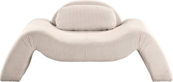 Meridian Furniture Austin Sculptural Curved Accent Chair with Plush Upholstered Seat for Modern Living Rooms Beige Corduroy 44009Beige-C