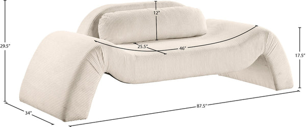 Meridian Furniture Austin Curved Corduroy Sofa Sculptural Three Seat Living Room Contemporary Piece 44009Beige-L