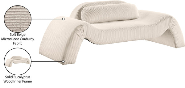 Meridian Furniture Austin Curved Corduroy Sofa Sculptural Three Seat Living Room Contemporary Piece 44009Beige-L