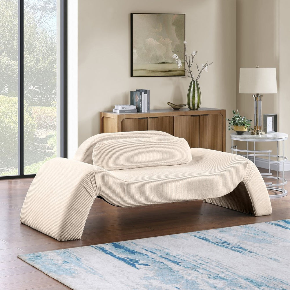 Meridian Furniture Austin Curved Corduroy Sofa Sculptural Three Seat Living Room Contemporary Piece 44009Beige-L