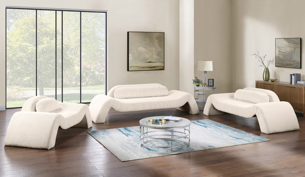 Meridian Furniture Austin Curved Corduroy Sofa Sculptural Three Seat Living Room Contemporary Piece 44009Beige-L