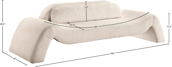 Meridian Furniture Austin Curved Corduroy Sofa with Sculptural Silhouette for Modern Living Rooms 44009Beige-S