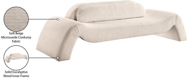 Meridian Furniture Austin Curved Corduroy Sofa with Sculptural Silhouette for Modern Living Rooms 44009Beige-S