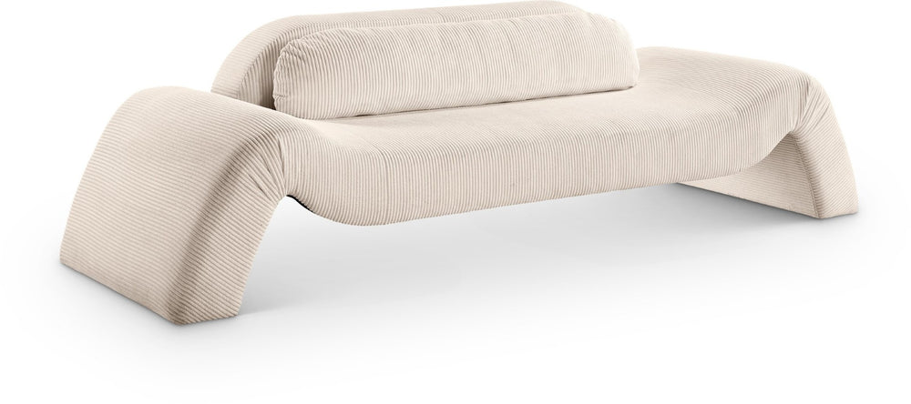 Meridian Furniture Austin Curved Corduroy Sofa with Sculptural Silhouette for Modern Living Rooms 44009Beige-S