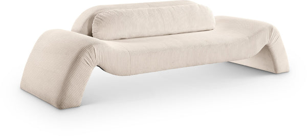 Meridian Furniture Austin Curved Corduroy Sofa with Sculptural Silhouette for Modern Living Rooms 44009Beige-S