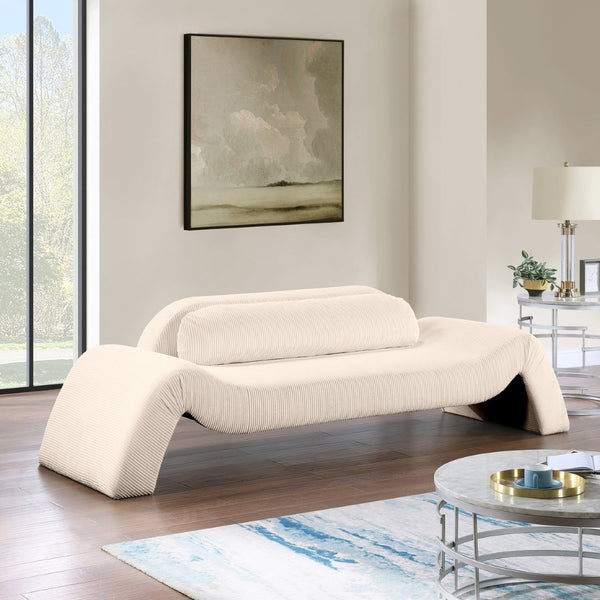 Meridian Furniture Austin Curved Corduroy Sofa with Sculptural Silhouette for Modern Living Rooms 44009Beige-S
