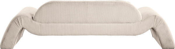 Meridian Furniture Austin Curved Corduroy Sofa with Sculptural Silhouette for Modern Living Rooms 44009Beige-S
