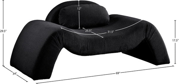 Meridian Furniture Austin Sculptural Curved Accent Chair with Plush Upholstered Seat for Modern Living Rooms Black Corduroy 44009Black-C