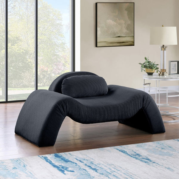 Meridian Furniture Austin Sculptural Curved Accent Chair with Plush Upholstered Seat for Modern Living Rooms Black Corduroy 44009Black-C