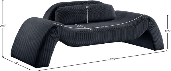 Meridian Furniture Austin Curved Corduroy Sofa Ribbed Microsuede Upholstery for Modern Living Rooms 44009Black-L
