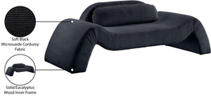 Meridian Furniture Austin Curved Corduroy Sofa Ribbed Microsuede Upholstery for Modern Living Rooms 44009Black-L