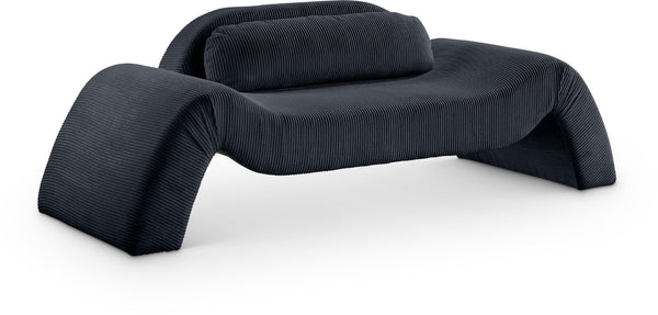 Meridian Furniture Austin Curved Corduroy Sofa Ribbed Microsuede Upholstery for Modern Living Rooms 44009Black-L