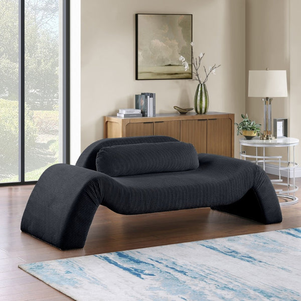 Meridian Furniture Austin Curved Corduroy Sofa Ribbed Microsuede Upholstery for Modern Living Rooms 44009Black-L