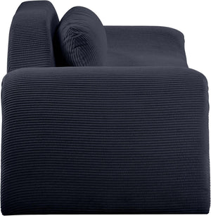 Meridian Furniture Austin Curved Corduroy Sofa Ribbed Microsuede Upholstery for Modern Living Rooms 44009Black-L