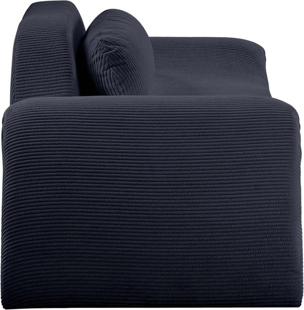 Meridian Furniture Austin Curved Corduroy Sofa Ribbed Microsuede Upholstery for Modern Living Rooms 44009Black-L