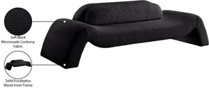 Meridian Furniture Austin Curved Corduroy Sofa Plush Ribbed Fabric Three Seat Living Room Centerpiece 44009Black-S