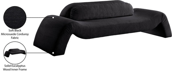 Meridian Furniture Austin Curved Corduroy Sofa Plush Ribbed Fabric Three Seat Living Room Centerpiece 44009Black-S