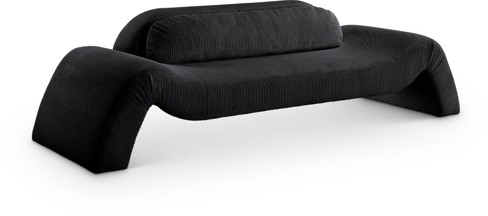 Meridian Furniture Austin Curved Corduroy Sofa Plush Ribbed Fabric Three Seat Living Room Centerpiece 44009Black-S